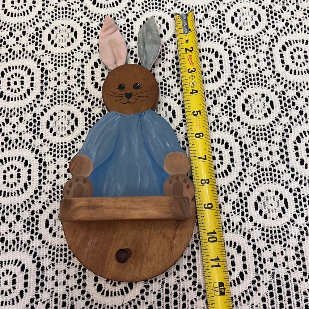 Hand-Painted Wooden Bunny Wall Shelf with Peg | Cottage
